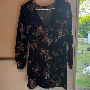 Wild Fable Black Floral Long Sleeve Dress